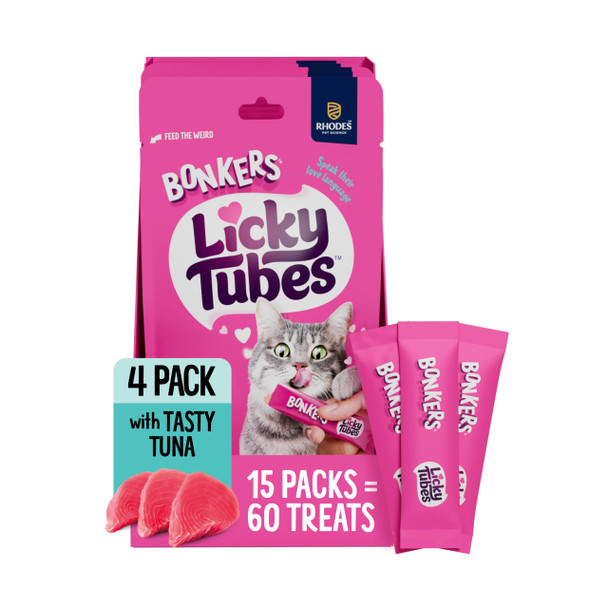Bonkers Licky Tubes Tuna Flavored Wet Lickable Treats For Cats 4 Pack 4 Pack