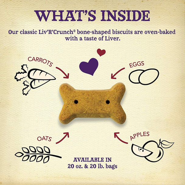 Old Mother Hubbard Crunchy Classic Natural Dog Treats, Liv'R'Crunch, Mini Biscuits, 20-Ounce Bag/2PK