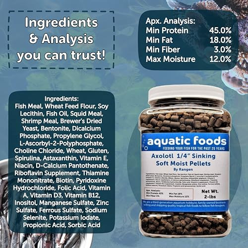 Aquatic Foods Inc. Axolotl Food 1/4" Soft Moist Sinking Pellets Rangen's Salmon Meal Pellets .12Oz