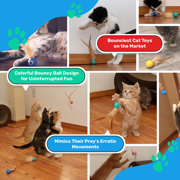 Bouncy Tails 5 Pack Interactive Bouncy Ball With Natural Feathers For Indoor Cats 5 Pack