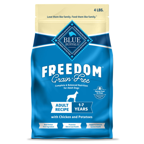 Blue Buffalo Freedom GrainFree Dry Dog Food Complete & Balanced Nutrition For Adult 4Lb