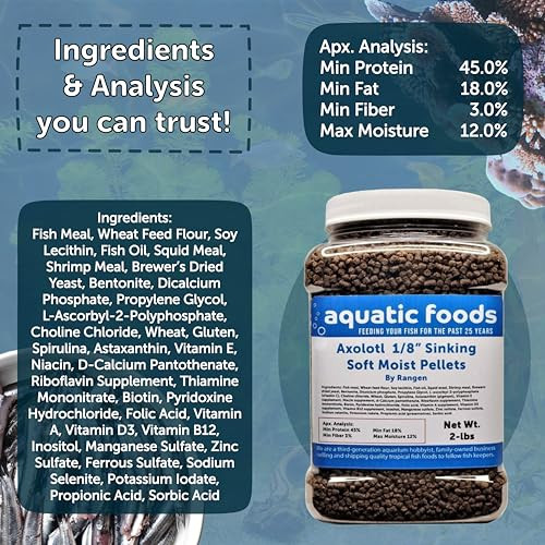 Aquatic Foods Inc. Axolotl Food 1/8" Soft Moist Sinking Pellets Rangen's Salmon Meal Pellets .11Oz