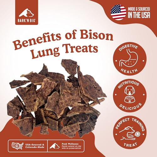 Bark'n Big Bison Dog Treats Single Ingredient Lung Dog Treats Made & Sourced 5 Oz