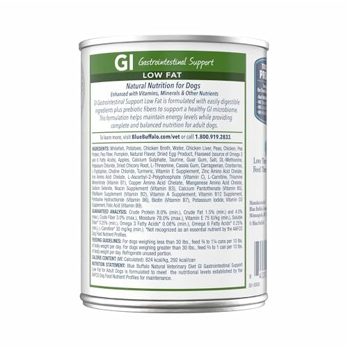 Blue Buffalo Natural Veterinary Diet Gi Low Fat Gastrointestinal Support Wet Dog Food 12.5Oz Pack Of 12
