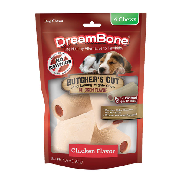 Dreambone Butcher's Cut Chews RawhideFree Chews For Dogs With ChickenFlavor Chew Center 4 Count