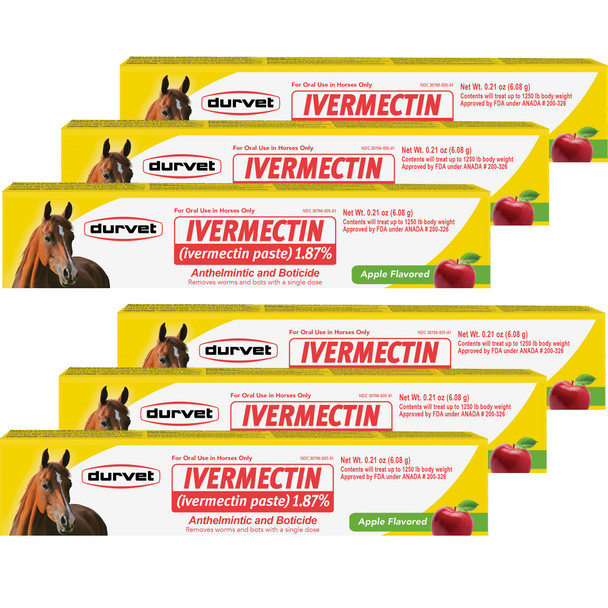 Durvet Ivermectin Paste Dewormer Dose 1.87%Apple Flavored 6.08G 6 Count