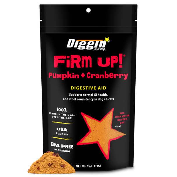 Diggin' Your Dog Firm Up Pumpkin For Dogs & Cats With Cranberry 100% Made 4 Oz