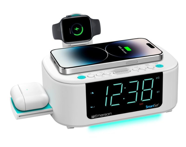 Emerson Cksw5010 Smartset Wireless Charging Dual Alarm Fm Clock Bluetooth Radio/Speaker 15W
