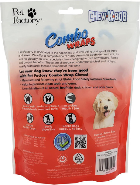 Pet Factory Combo Wraps Pork Flavored Beefhide 5" Twist Kabobs Dog Chew Treats w/ Real Chicken & Duck Meat Wrap - 18 Count/1 Pack
