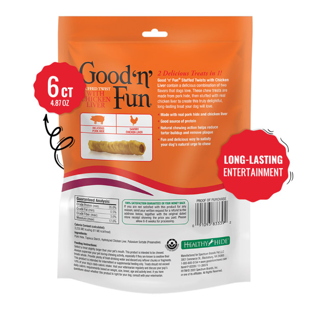 Good 'n' Fun Rawhide Twists Chicken Liver Recipe 6Count