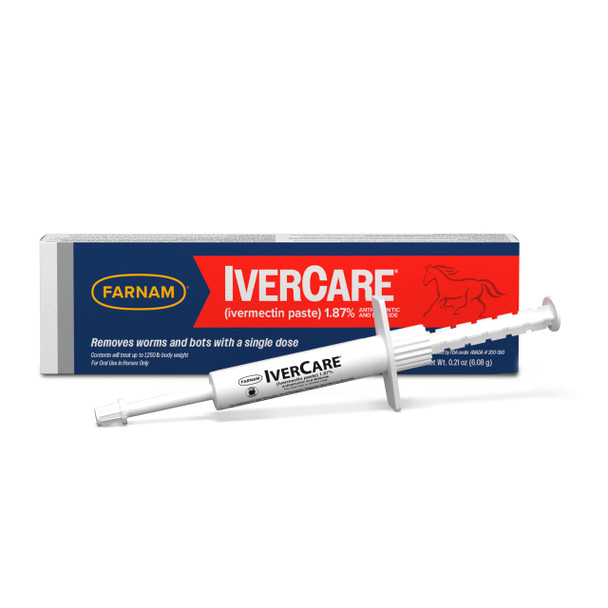 Farnam Ivercare (Ivermectin Paste) 1.87% For Horses Anthelmintic And Boticide Horse Dewormer 0.21 Ounces 1250 Lbs