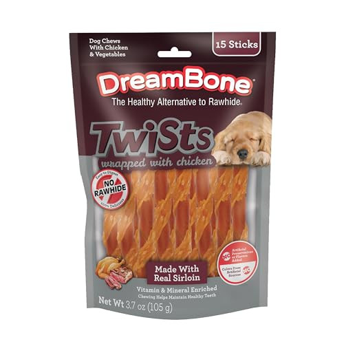 Dreambone Chicken Wrapped Sirloin Twist Stick Dog Treats Daily RawhideFree Chew Digests 15 Count
