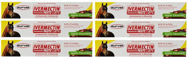 Durvet 6 Pack Of Ivermectin Paste Each Apple Flavored Horse Wormer 0.21 Ounces 6 Pack