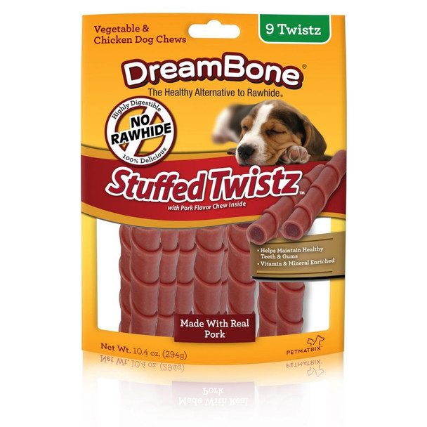 Dreambone Dbst02457 Pork Stuffed Twist Pet Chew Treats (9 Pack) One Size 9 Pack