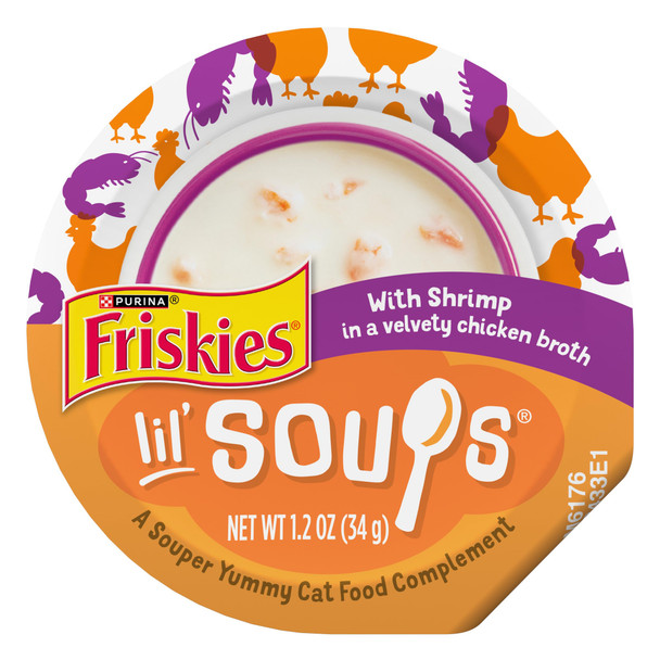 Friskies Purina Friskies Grain Lickable Cat Food Toppers Lil' Soups With 1.2 Oz Pack Of 8
