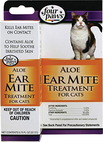 Four Paws Aloe Ear Mite Treatment For Cats Kills On Contact 0.75 Fluid Ounces