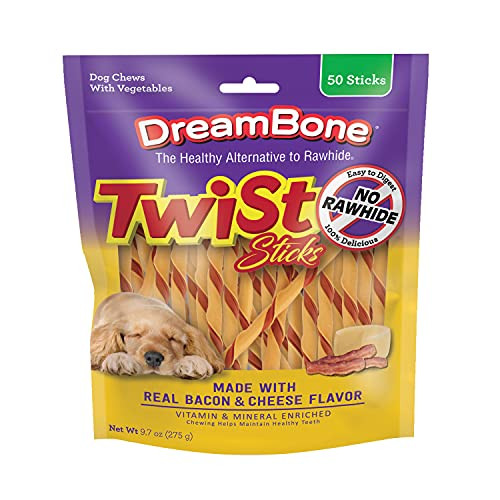 Dreambone Twist Sticks With Real Bacon And Cheese Flavor RawhideFree Chews For 50 Count