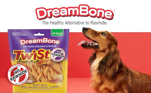 Dreambone Twist Sticks With Real Bacon And Cheese Flavor RawhideFree Chews For 50 Count