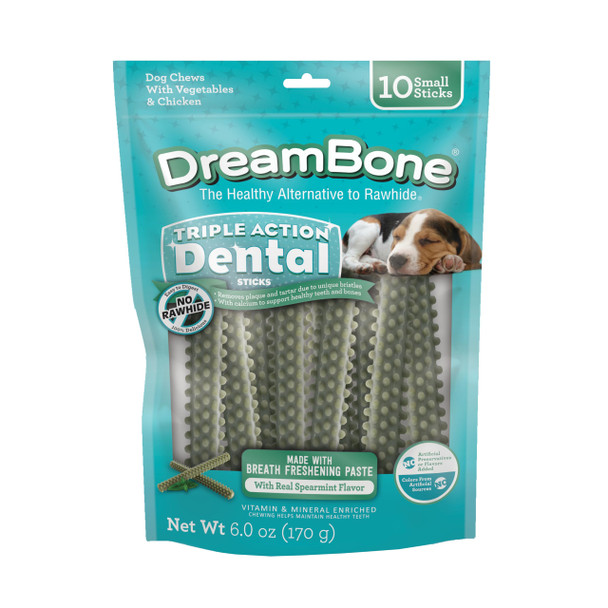 Dreambone Triple Action Dental Sticks Kelp RawhideFree Chews For Small And Medium 10 Count