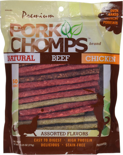 Pork Chomps Dog Chews, 5-inch Munchy Sticks, Assorted Flavors, 50 Count (Pack of 1)