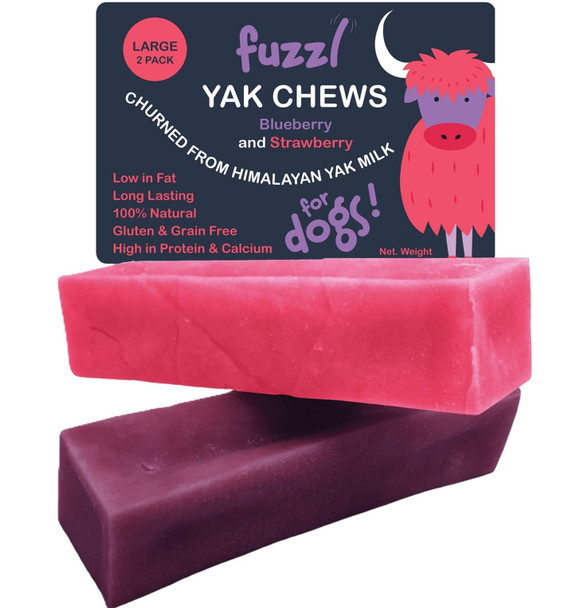 Fuzzl Yak Cheese Himalayan Dog Chews Blueberry Strawberry Large 2 Pack Natural 2 Pack