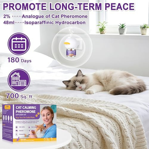 Edoia 9In1 Advanced Cat Pheromone Calming Diffuser 180 Days (3 Plugs+6 Refills