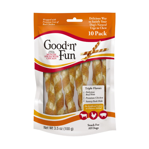 Good 'n' Fun Triple Flavor Munchy Sticks Chews For Dogs Snack For All Dogs 10 Count