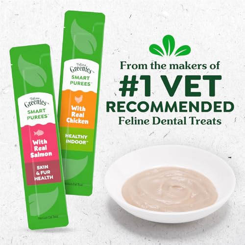 Greenies Feline Smart Purees Healthy Indoor Lickable Cat Treats With Real Chicken 0.49 Oz 20 Count