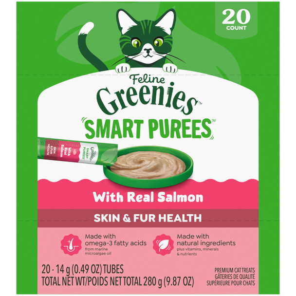 Greenies Feline Smart Purees Skin & Fur Health Lickable Cat Treats With 0.49 Oz 20 Count
