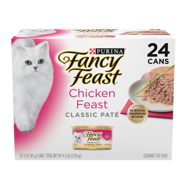 Fancy Feast Chicken Feast Classic Pate Collection Grain Wet Cat Food MultiPack 3 Oz Pack Of 24