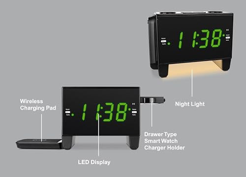 Hannlomax Hx204Wi Alarm Clock Radio With Wireless Charging Pad And Dual Usb
