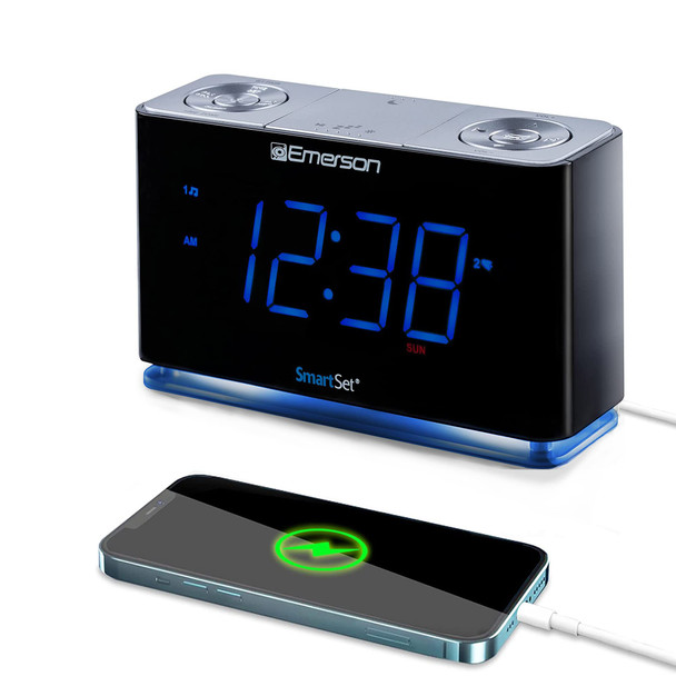 Emerson Cks1507 Smartset Radio Alarm Clock 1.4" Blue Led Digital Display Usb