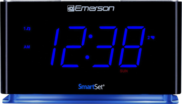 Emerson Cks1507 Smartset Radio Alarm Clock 1.4" Blue Led Digital Display Usb