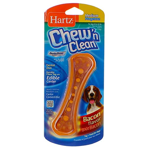 Hartz Chew N' Clean Dental Duo Dog Chew Toy Bacon Flavor Medium Pack Of 6
