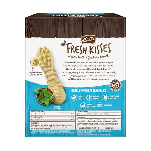 Merrick Fresh Kisses Natural Dental Chews Toothbrush Treat Shape Infused With Real 1525 Lbs 36 Ct
