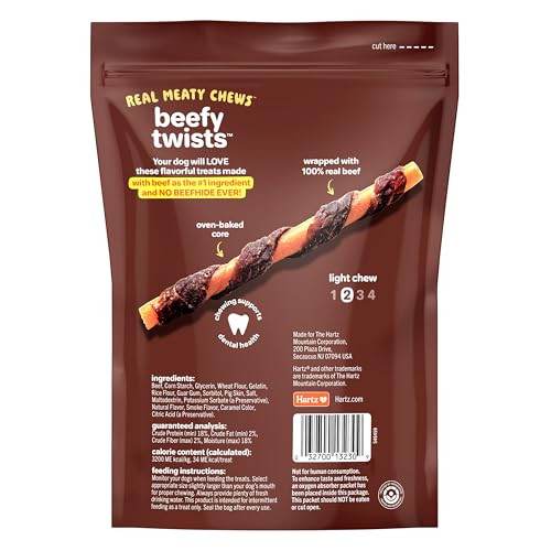 Hartz Oinkies Beefy Twists With 100% Real Beef Flavorful BeefhideFree Natural Dog 14 Count