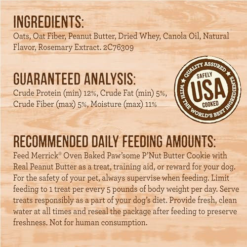 Merrick Oven Baked Dog Treats Natural Cookies For Dogs Paw'some P'nut Butter 11 Oz