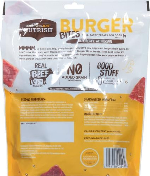 Rachael Ray Nutrish Burger Bites Real Meat Dog Treats, Beef Burger with Bison Recipe, 12 Ounces, Grain