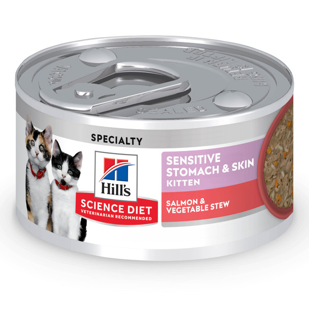 Hill's Science Diet Kitten Sensitive Stomach & Skin Wet Cat Food Salmon & Vegetable 2.8 Oz 24Pack