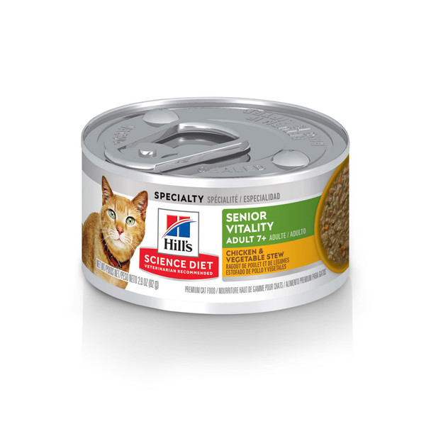Hill's Science Diet Adult 7+ Senior Vitality Wet Cat Food Chicken & Vegetable Stew 2.9 Oz 24Pack