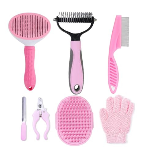 Keeplkvoc 7 Pcs Dog Brush Dog Grooming KitsDog Shedding Brush'selfCleaning Brush With