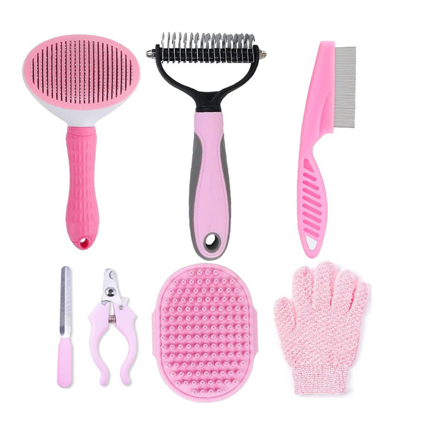 Keeplkvoc 7 Pcs Dog Brush Dog Grooming KitsDog Shedding Brush'selfCleaning Brush With