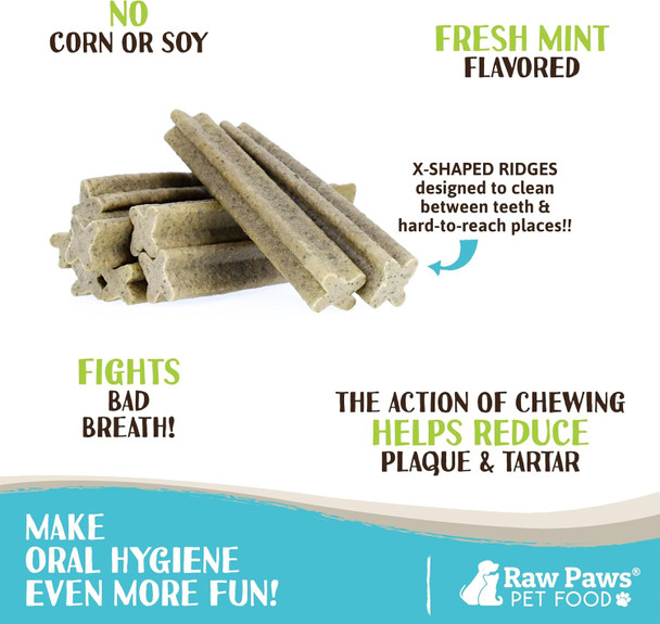 Raw Paws Dental Chews for Dogs, Medium Size, Mint Flavor, 26-oz. 29 Ct. - Made in USA - Freshen Breath & Fight Plaque & Tartar - Dog Teeth Cleaning Treat - Dog Breath Treats - Dental Sticks for Dogs