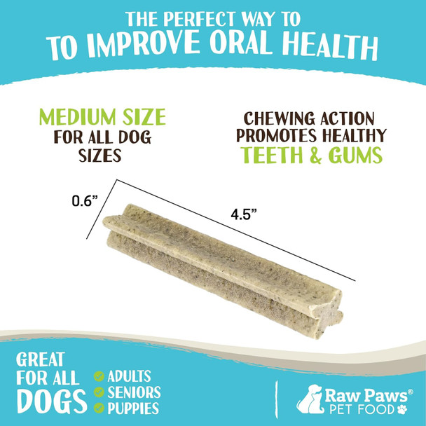 Raw Paws Dental Chews for Dogs, Medium Size, Mint Flavor, 26-oz. 29 Ct. - Made in USA - Freshen Breath & Fight Plaque & Tartar - Dog Teeth Cleaning Treat - Dog Breath Treats - Dental Sticks for Dogs