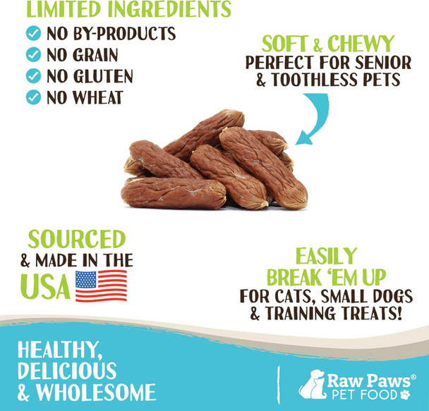 Raw Paws Grain- Soft Sausage Treats for Dogs & Cats - Beef Recipe, 6-oz - Beef Sausage Dog Treats, USA Real Beef Dog Treats – Grain- Cat Sausage Links, Dog Sausage Links - Puppy Sausage Treats
