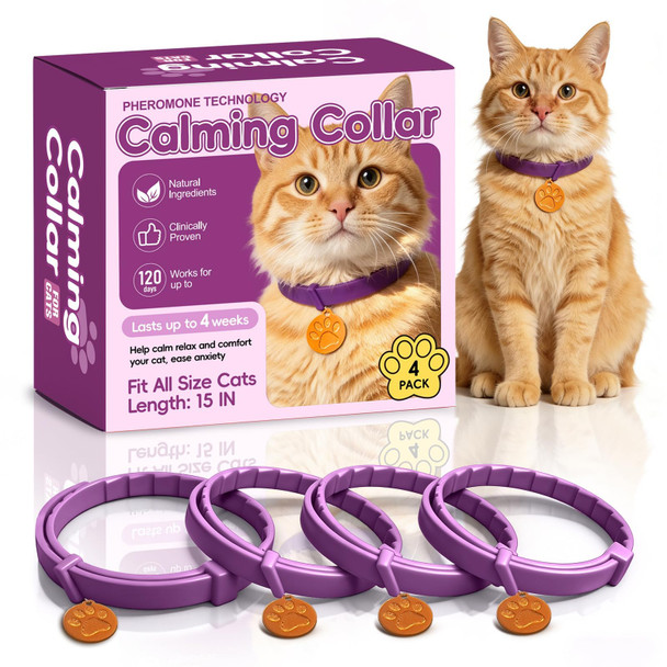 Hoozzch Calming Collar For Cats 4 Packs Adjustable Calming Cat Collar With 4 Pack 15 Inch