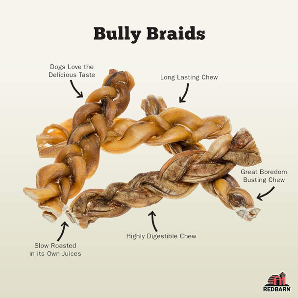 Redbarn All-Natural 7" Braided Bully Sticks for Dogs - Premium Grain- & Rawhide- Single Ingredient Long Lasting Low Odor Dental Treat for Chewers - 3 Count