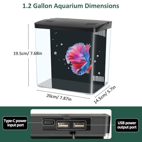 Novique Small Fish Tank Self Cleaning Betta Aquarium Starter Kit With AutoCycling 1.2 Gallon