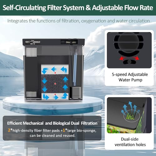 Novique Small Fish Tank Self Cleaning Betta Aquarium Starter Kit With AutoCycling 1.2 Gallon