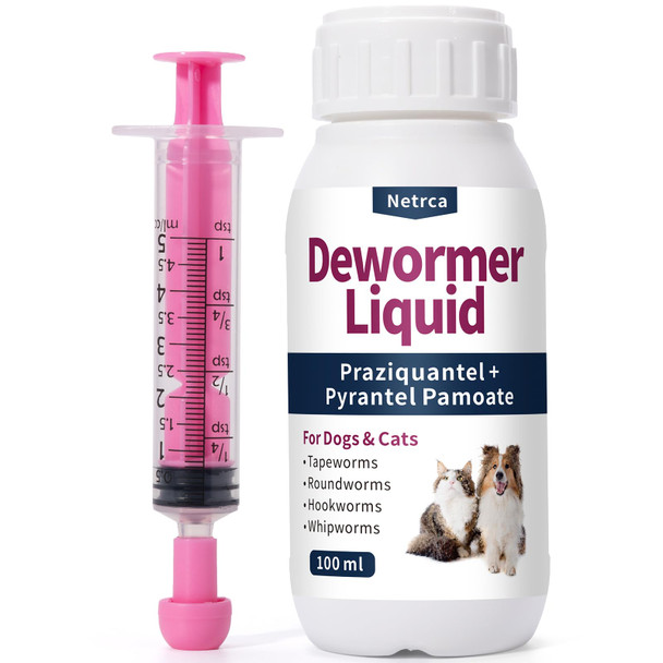 Netrca Dewormer Liquid For Dogs & Cats 7Way Wormer For Tapeworms Roundworms 100Ml